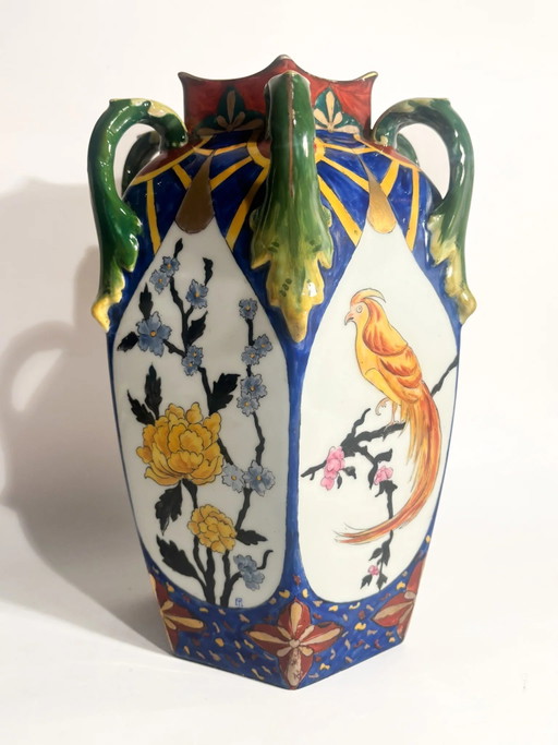 Czechoslovakian Ceramic Vase with Handles and Floral Motifs 1960s – vazen, Porcelain (photo 2 of 17)