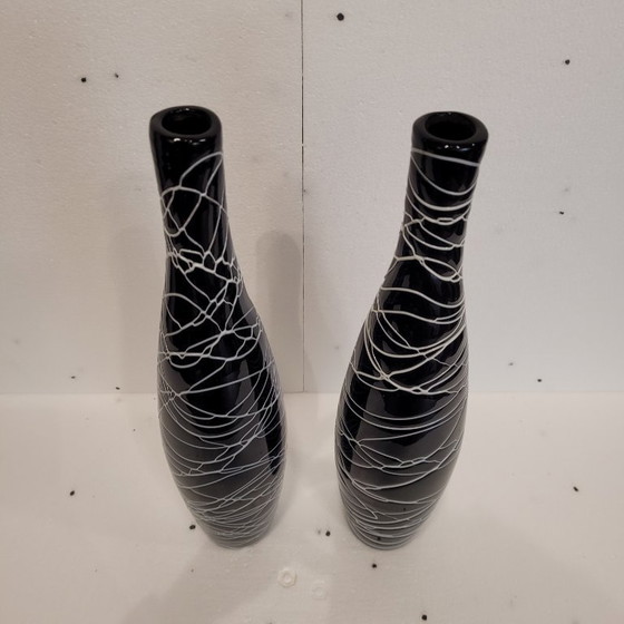 Image 1 of Paar "schwarz-weiße" Vasen, Glas, 70er Jahre - Frankreich