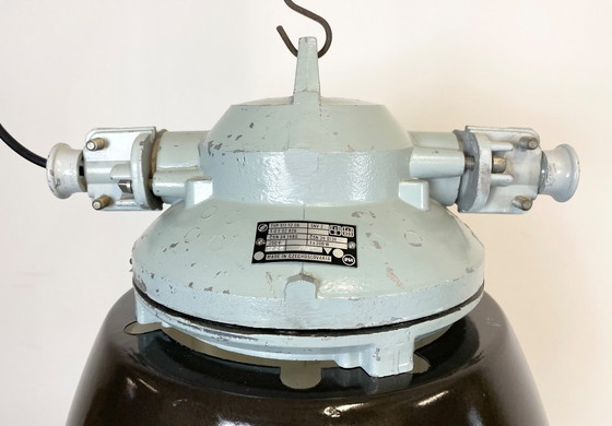 Image 1 of Grey Explosion Proof Lamp with Black Enameled Shade, 1970s