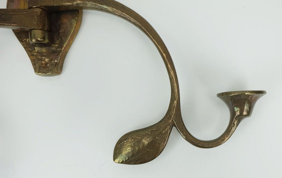 Image 1 of portacandele da parete in bronzo brutalista della metà del secolo scorso con 3 bracci girevoli anni '60-'70