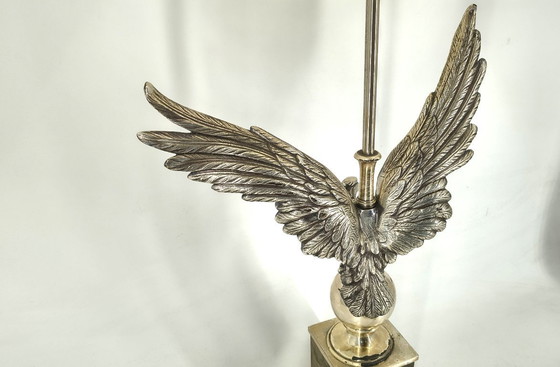 Image 1 of Een paar nikkelen adelaartafellampen van Loevsky en Loevsky, jaren 70.