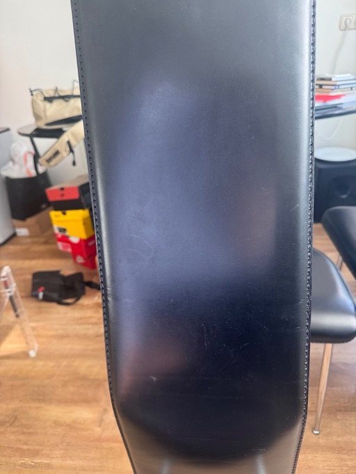 Sedie da pranzo in pelle nera di Giancarlo Vegni per Fasem, Italia, anni '80, Set di 4