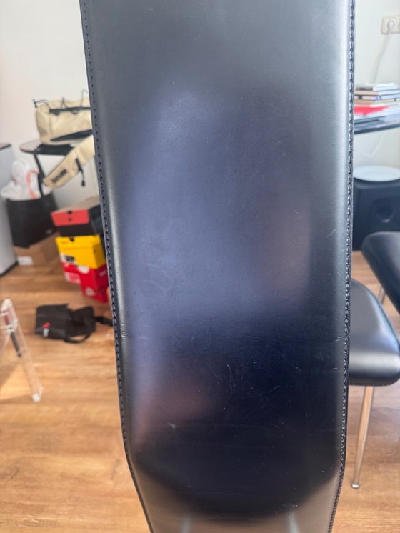 Image 1 of Dining Chairs in Black Leather by Giancarlo Vegni for Fasem, Italy, 1980s, Set of 4