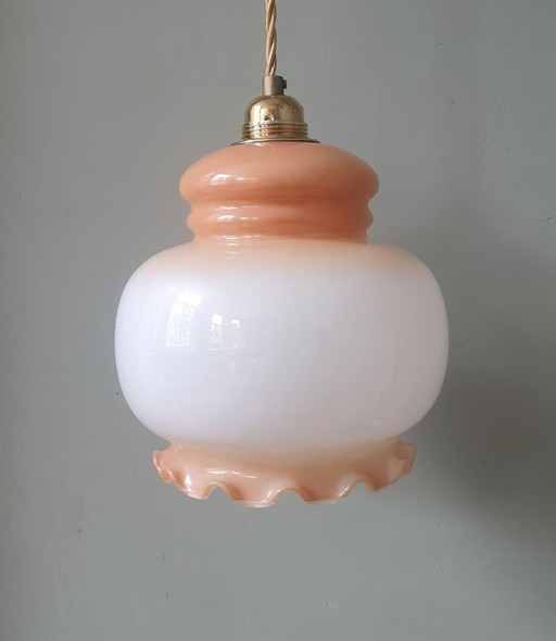 Vintage Glazen Hanglamp - Bloem Kelk ontwerp uit Frankrijk