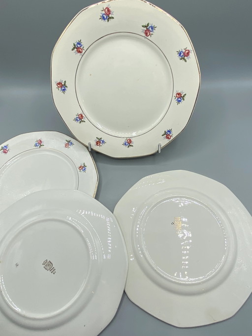 4 Digoin & Sarreguemines Dinner Plates – Rose Decor – Gold Rim – 24 cm – decoratieve objecten, Vintage (photo 2 of 5)