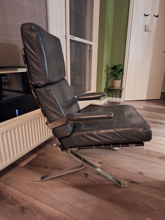 Vintage Chrome Relax Armchair – Adjustable recliner chair, Leather, Metal (photo 3 of 6)