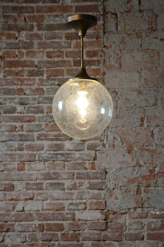 Restored Mid-Century Chandelier, Brass, Glass, New Electrification, Czech, 1960s, Gold, Mid Century Modern (photo 2 of 9)