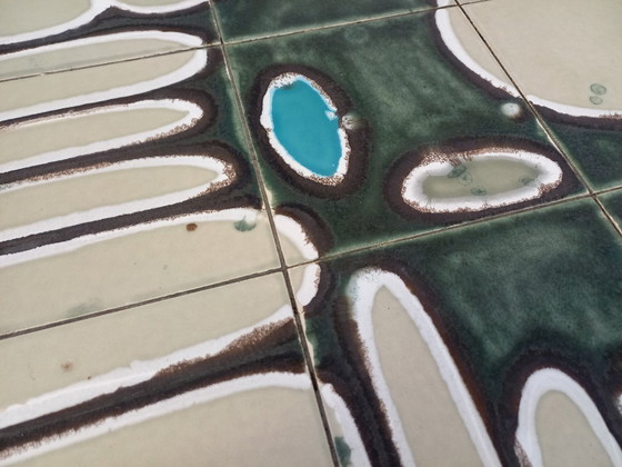 Image 1 of Vintage coffee table from the 60s and 70s in ceramic, chrome metal and wood