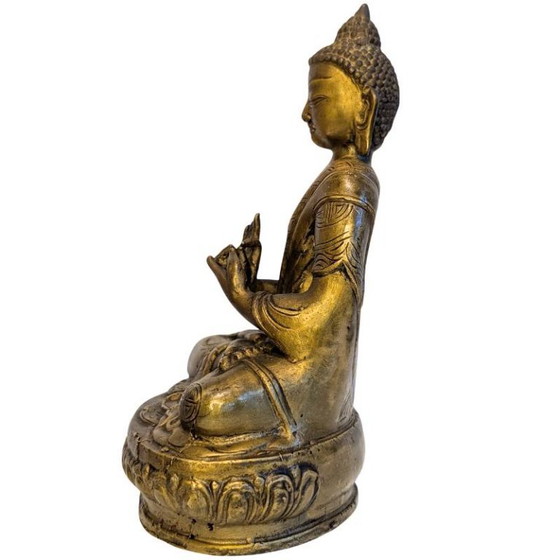 Antieke Chinees-Tibetaanse bronzen Boeddha – Dharmachakra Mudra – 123 – Beeldhouwkunst (photo 7 of 11)