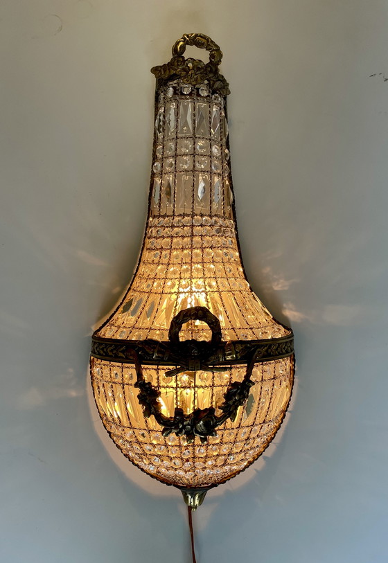 Image 1 of Par de lámparas de pared antiguas francesas XL estilo Empyre con cesta de pared