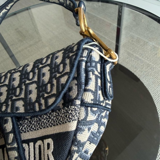 Image 1 of DIOR SADDLE MEDIUM - OBLIQUE CANVAS MONOGRAM DARK BLUE GOLD HARDWARE