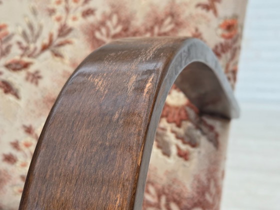 Image 1 of Fauteuil artdeco danois des années 1950, meuble en velours, bois de hêtre, retapissé.