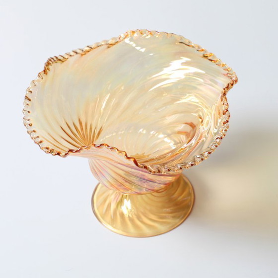 Image 1 of Carnival Glass Cadle Holder Plisse / Vetreria Vetrart / Italy / 1990s