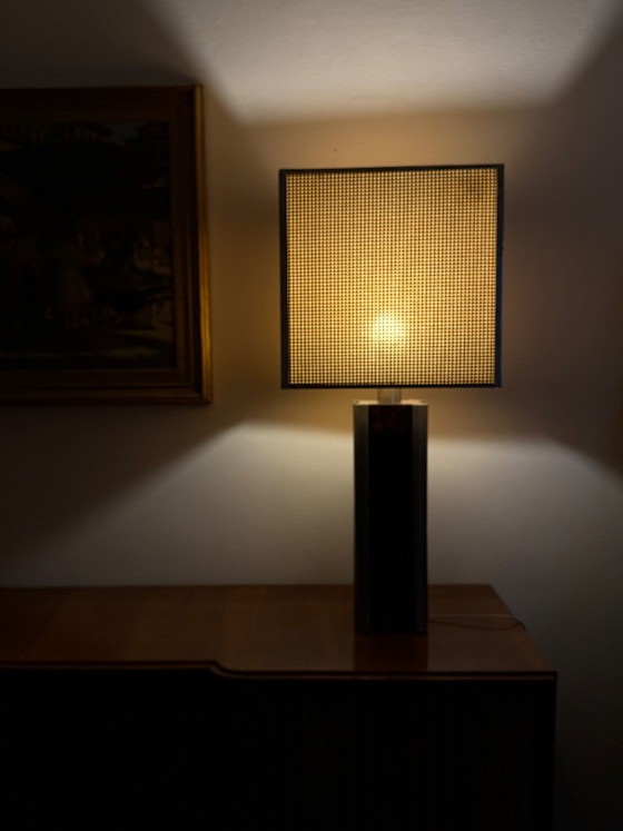 Romeo Rega, Hollywood Regency table lamp, Italy, 1970s, Rattan, Metal, Brown, Mid Century Modern (photo 15 of 15)