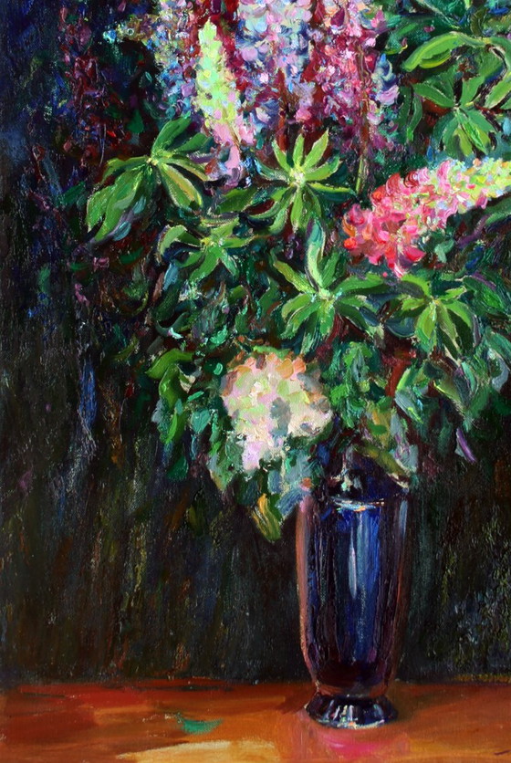 Dipinto ad olio originale Natura morta con fiori e aromi di lupino – Dipinti e disegni, Canvas (photo 4 of 5)