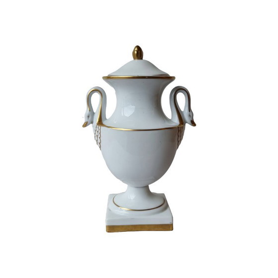 Image 1 of Portuguese porcelain swan lid vase, 2nd half 20th century