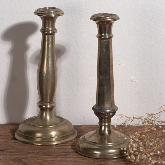 Ensemble de bougeoirs et chandeliers anciens (c.1920). Lot de 2 pièces #4 (photo 4 of 10)