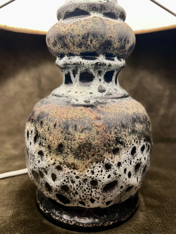 Lampada da tavolo vintage in ceramica di metà secolo Hustadt Leuchten anni '70 con paralume originale (photo 3 of 9)