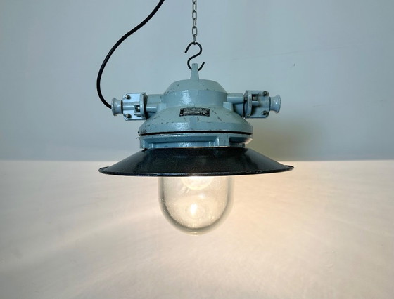 Image 1 of Grey Cast Aluminium Explosion Proof Lamp with Enameled Shade, 1970s