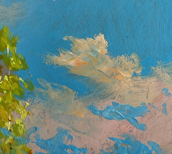 Image 1 of Original Oil Painting Autumn River Landscape Reflection of autumn in the river