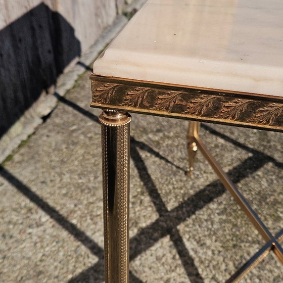Image 1 of French Vintage Marble and Brass Coffee Table-Cocktail Table-Side Table - Hollywood Regency Style-70s