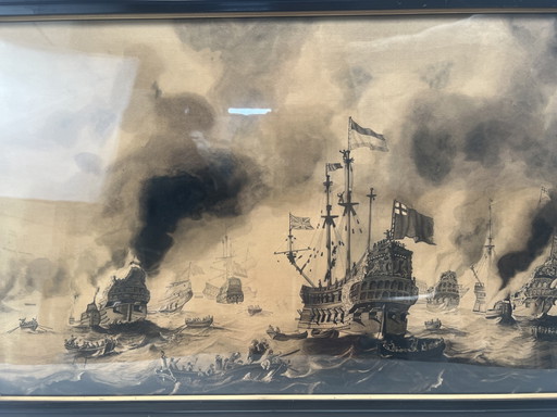 Schilderij (6): The Dutch burn down the English fleet before Chatham - June 20 1667