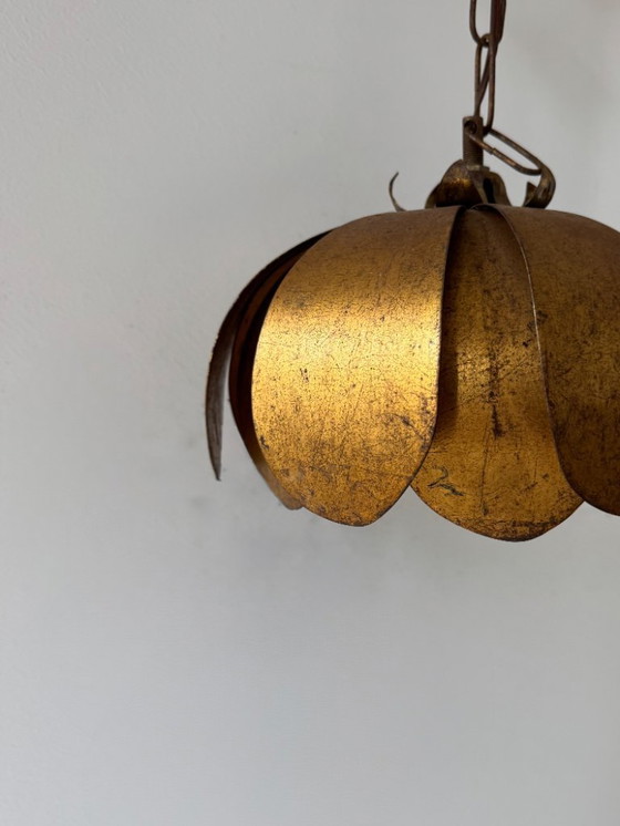 Image 1 of Vintage gold-tone metal pendant light, France, 1970