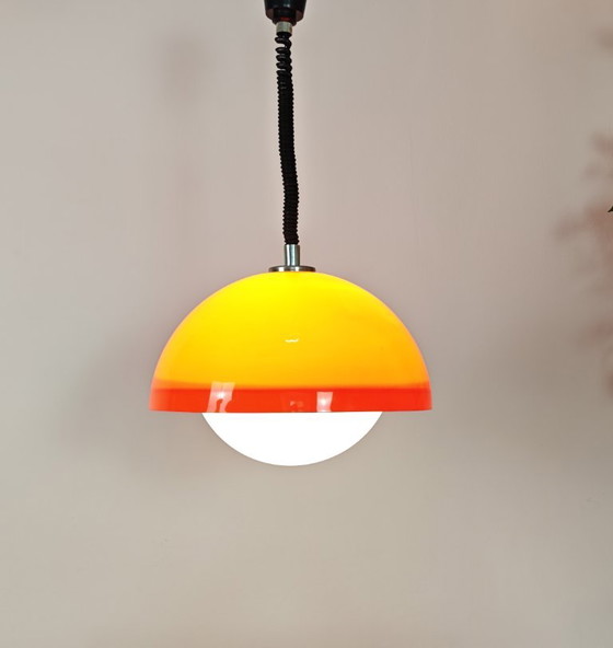 Suspension orange et blanche, Métal, Verre, Mid Century Modern (photo 11 sur 11)