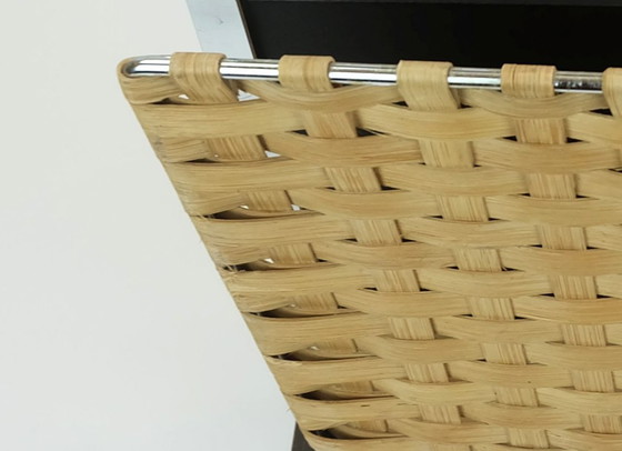 Image 1 of ongewoon 1970 vintage tijdschriftenrek krantenhouder chroom leer bamboe