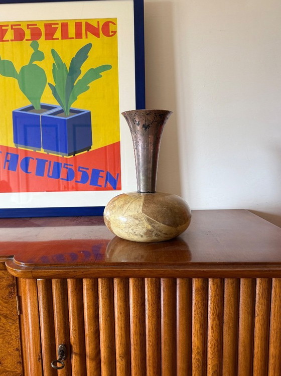 Image 1 of Mid-century cream parchment vase, Aldo Tura Italy 1950s