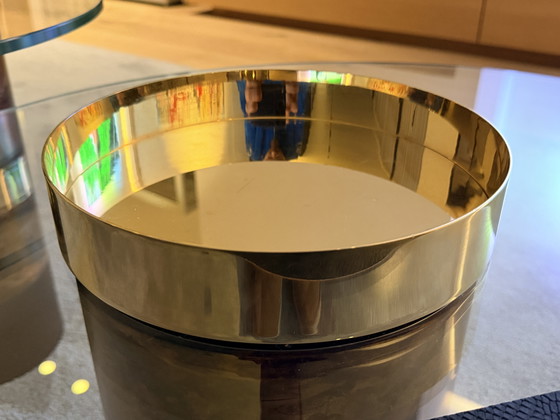 Image 1 of Vintage design salontafels set – glazen blad & bronze kolom – high end