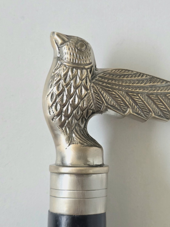 Elegant Silver-Plated 'Dove in Flight' Walking Cane – Solid Wood Shaft – Decorative Objects, Brass (photo 8 of 14)