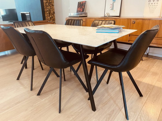 8 Stoelen Vintage Mat Zwart Nieuwstaat – Eetkamerstoelen, Metal, Skai (photo 6 of 6)