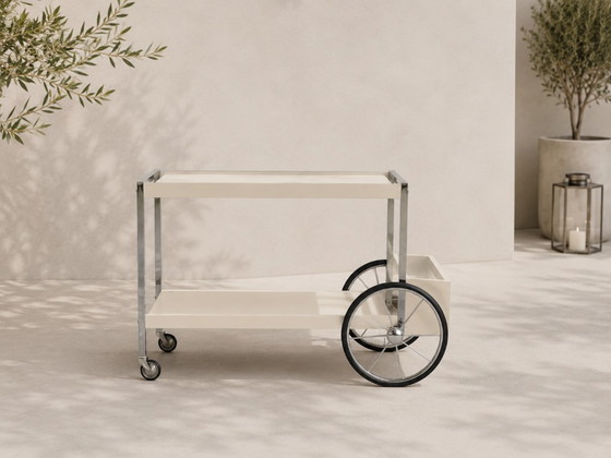 Image 1 of Bauhaus trolley/bar cart made of chrome, 1970s, with bottle holder
