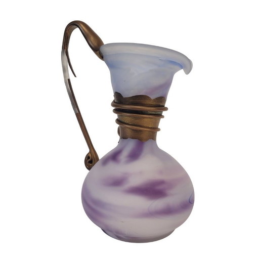 Violet glass jug with gold decorations, 80's - France