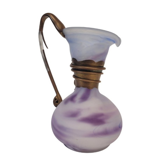 Image 1 of Violet glass jug with gold decorations, 80's - France