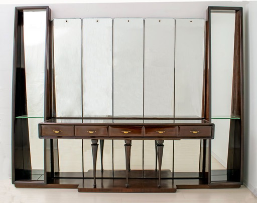Guglielmo Ulrich Mid-Century Modern Italian Walnut Mirrored Sideboard, 1940s