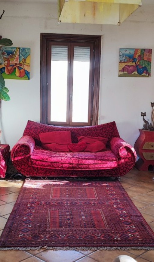 Custom-made Bretz “Mammoth” sofa (unique piece, 2004) + certified Hatchlou Afghan rug