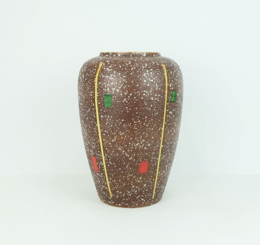 west german 1950s VASE scheurich model 239-30 drip glaze and colorful abstract decor mid century ceramics