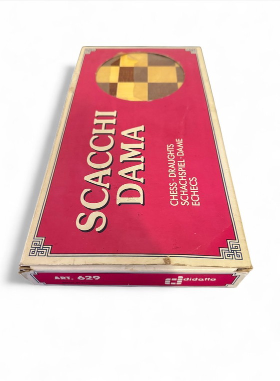 Hölzernes Schach- und Dame-Set, Didatto, Dekorative Objekte, Holz, Braun, Vintage (Foto 7 von 7)