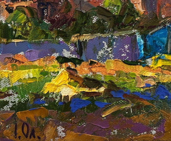 Image 1 of Original Oil Painting Rural Life Landscape On a Village Street
