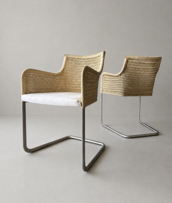 4x Vintage Tecta D43 sledestoelen, William DunkelWilliam Dunkel – Eetkamerstoelen, rvs, Textile (photo 3 of 15)