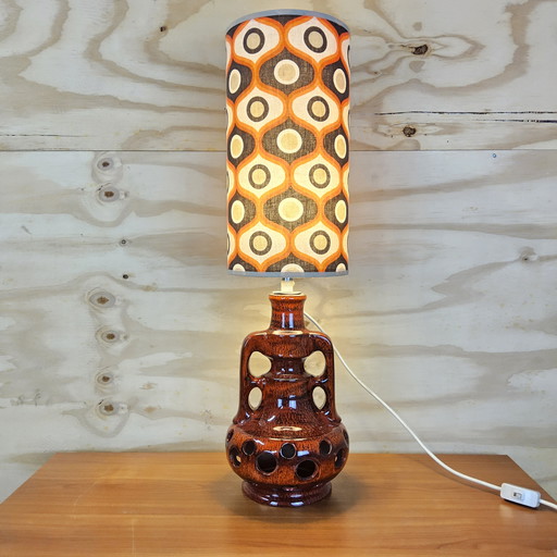 Vintage ceramic Fat Lava table lamp (70s) Scheurich West Germany lamp (1970s) patterned shade