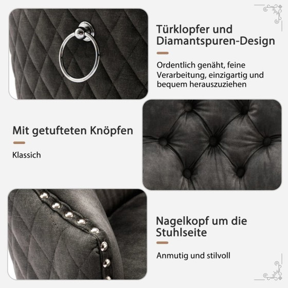 Image 1 of Anajqaqia gestoffeerde stoelen, woonkamerstoelen met spijkerkopafwerking en unieke deurring, fluweel, grijs