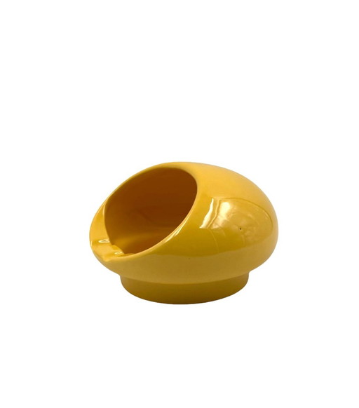 Space Age Yellow Ceramic Ashtray, Viba Italy 1970s