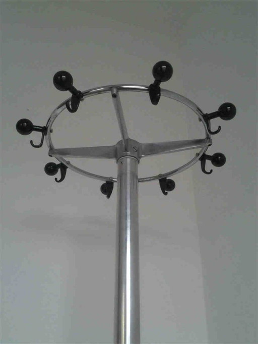 Polished aluminum coat rack for eight coats from the 1960s-70s, vintage