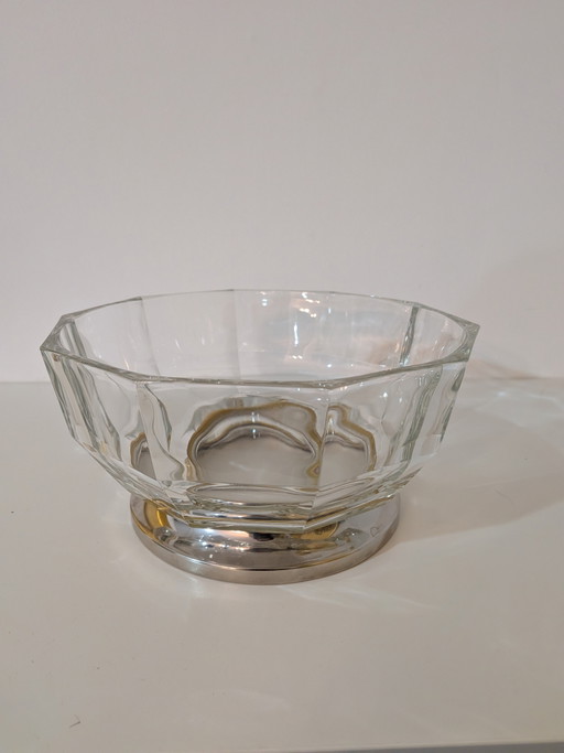 10-eckige Kristallglasschale mit versilbertem Fuß