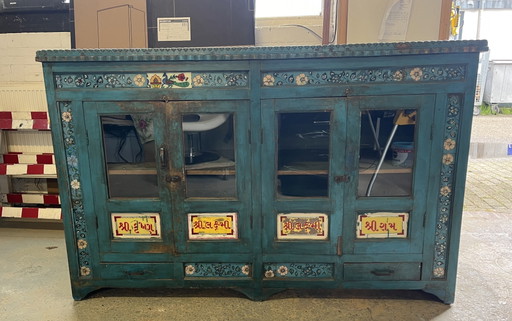 Hand-painted blue Indian cabinet