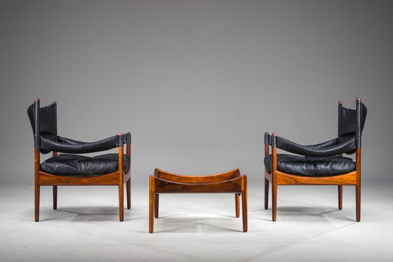 Image 1 of Mid Century Moderne Deense Palisander fauteuils en salontafel van Kristian Vedel voor Sören Willadsen, jaren 1960, set van 3