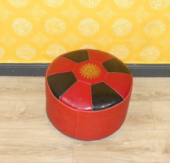 Image 1 of 70s pouf stool boho style faux leather red/black